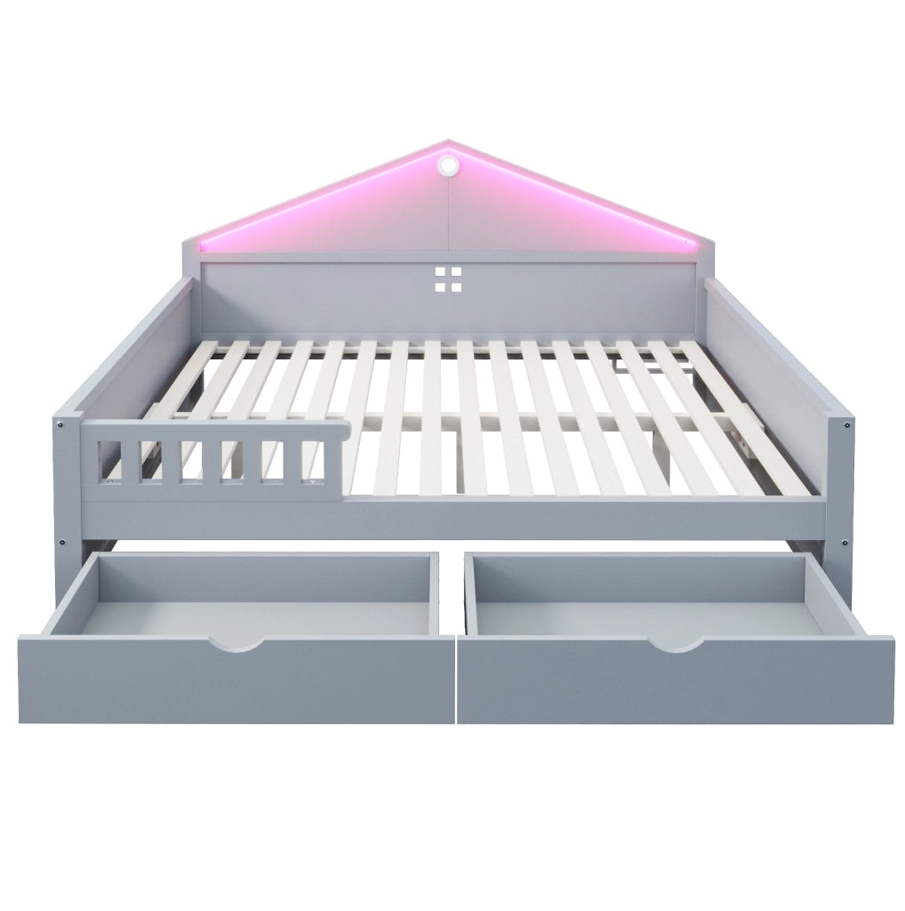 Letto ULEVR 140x200 cm con 2 cassetti e illuminazione LED controllabile da smartphone, grigio