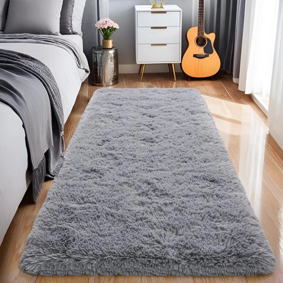Tapijt profondo per piscina morbido 80x150 cm Loper grigio, Tapijt a pelo lungo per stanza da letto Antislip per stanza da letto cameretta, Tapijt moderno per stanza da letto Tapijt per comodino Tapijt a pelo lungo
