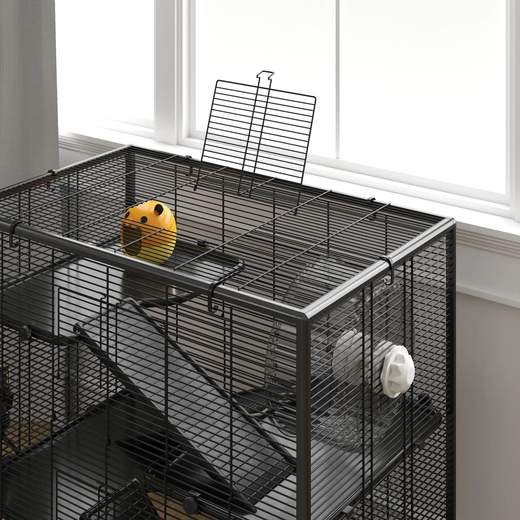 Gabbia per criceti 4 livelli con casetta e accessori ¨C Xylo ¨C nero, vetro, 78x48x80 cm