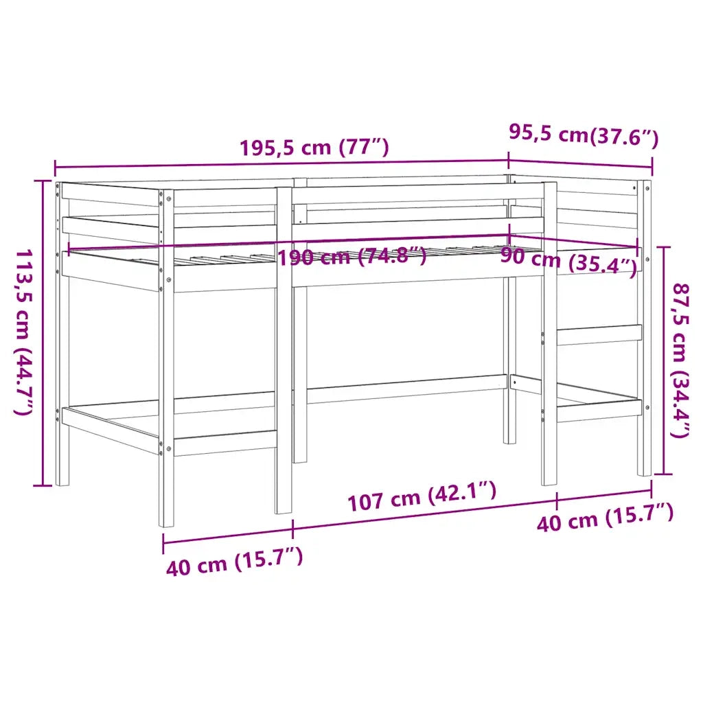 Letto Soppalco con Scala Bambini | Letto Infantile | Lettino Marrone 90x190cm Massello Pino