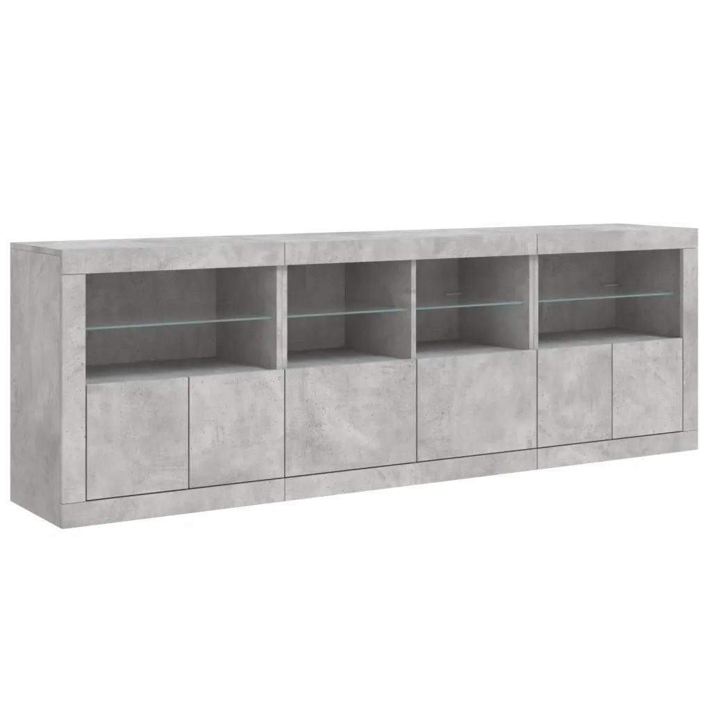 Credenza con Luci LED-Buffet-Armadio da cucina Grigio Cemento 202x37x67 cm