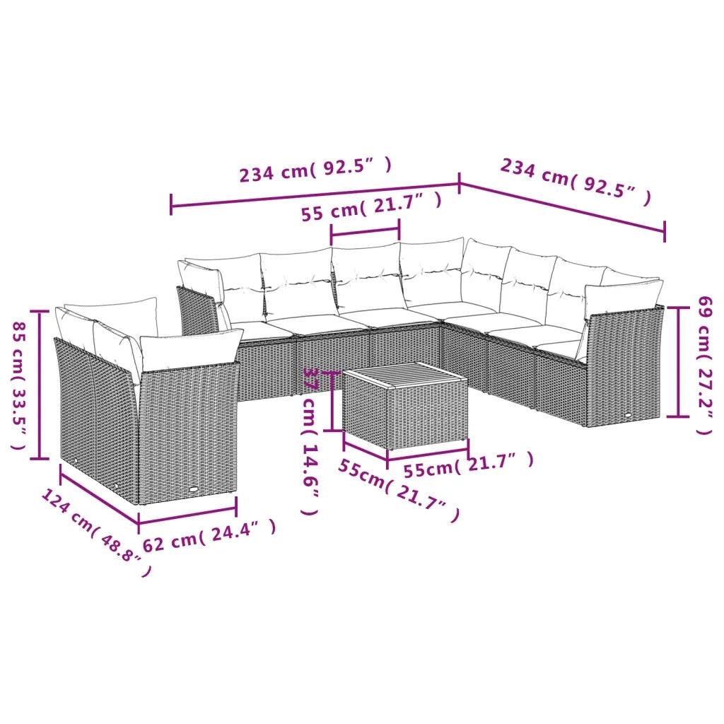 Set Divani da Giardino 10pz con Cuscini in Polyrattan Nero 3223710