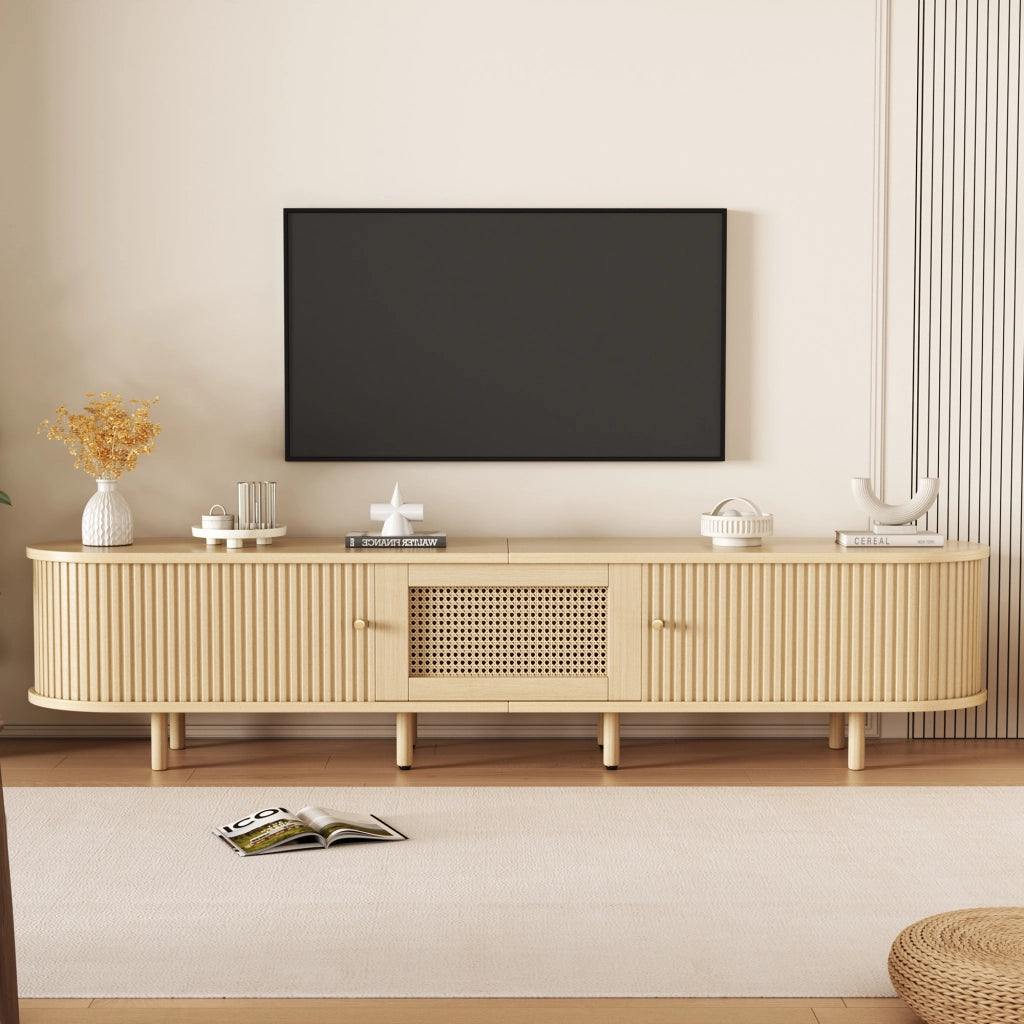 Mobile TV con 2 ante scorrevoli e 1 cassetto - per soggiorno - MDF - 180×40×40 cm - naturale