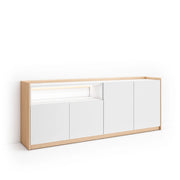 Credenza, Mobile, Cucina, 207x80x37 cm, 4 Porte, LED, Bianco e Rovere soft
