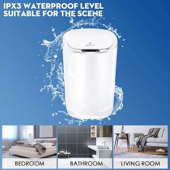 Contenitore Automatico di Rifiuti con Sensore - Raccoglitore di Rifiuti - Raccoglitore di Spazzatura - Container - Impermeabile - 9L - Circolare - 20x20x29cm - Bianco