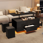 Tavolino da Caff¨¨ 4 in 1 con LED ¨C MINIMAL ¨C Nero, 2 Cassetti, Altezza Regolabile, 100x50x45