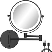 Specchio da trucco a muro caricabile, 8" specchio da trucco a muro 1x/10x, 3 modalità di colore, specchio da trucco a muro con schermo touch e illuminazione, 360° girevole e pieghevole specchio da bagno, nero