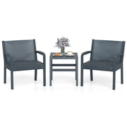 Set di conversazione da esterno con 2 poltrone moderne in rattan e tavolino quadrato, Set di mobili da patio a 3 pezzi Grigio-Sedie da esterno
