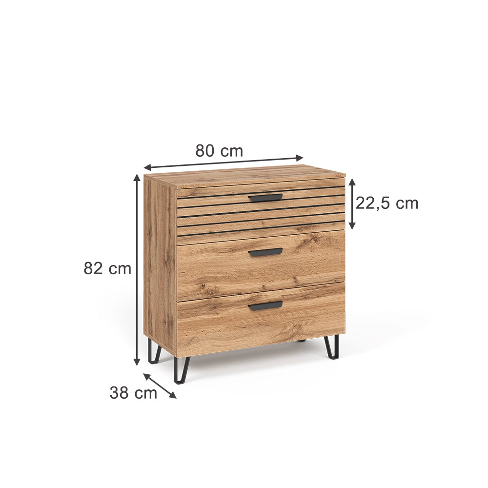 Vicco Cassettiera Quercia Wotan 80 x 82 cm con 3 cassetti