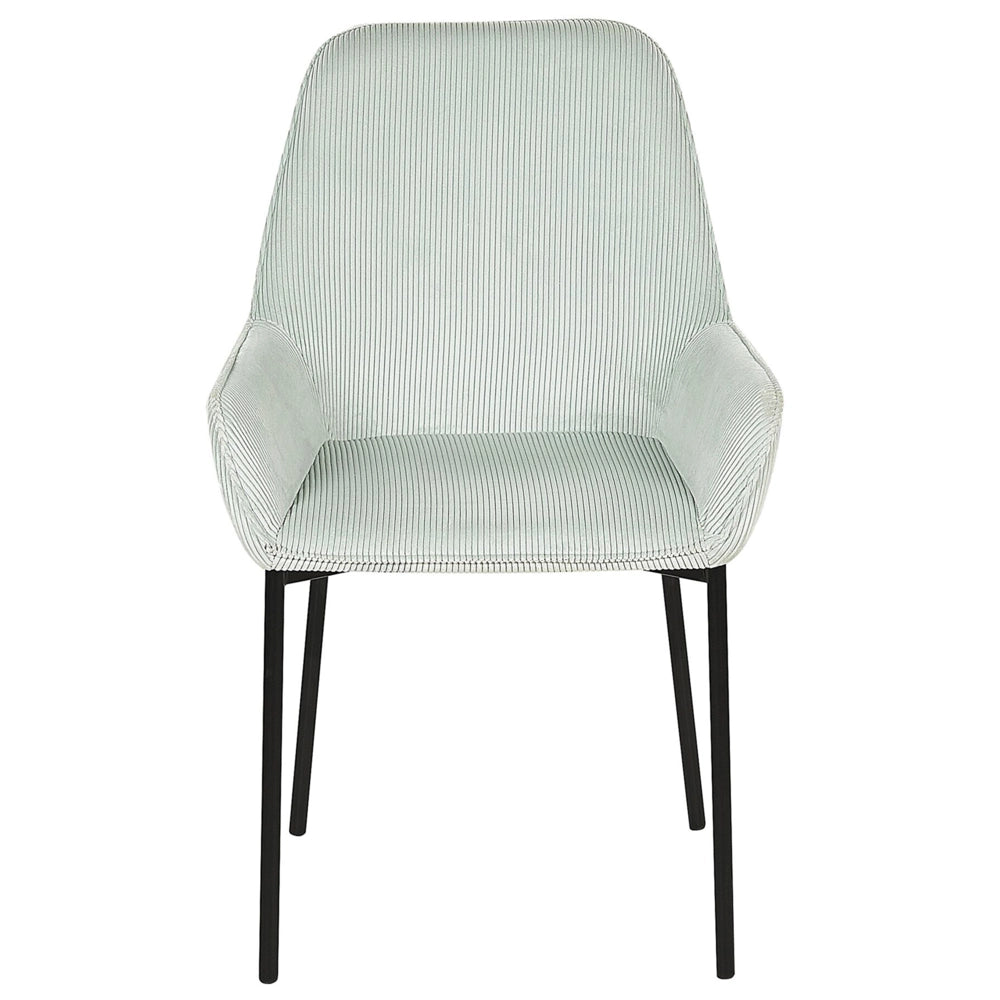 Set di 2 sedie per sala da pranzo in tessuto di velluto a coste verde menta sedile imbottito gambe in metallo Nero stile moderno
