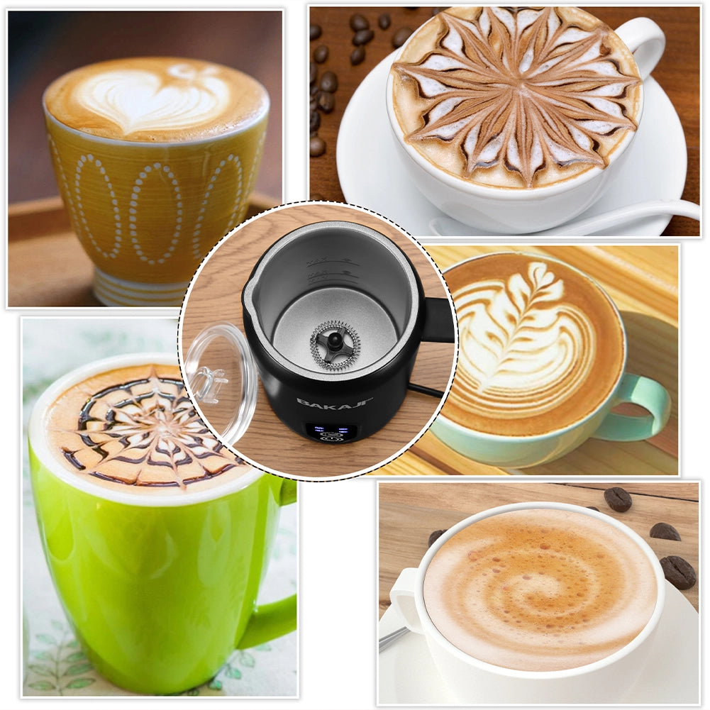 Montalatte Elettrico 500W Cappuccinatore Caldo Freddo Schiumatore Latte in Acciaio e PP Nero