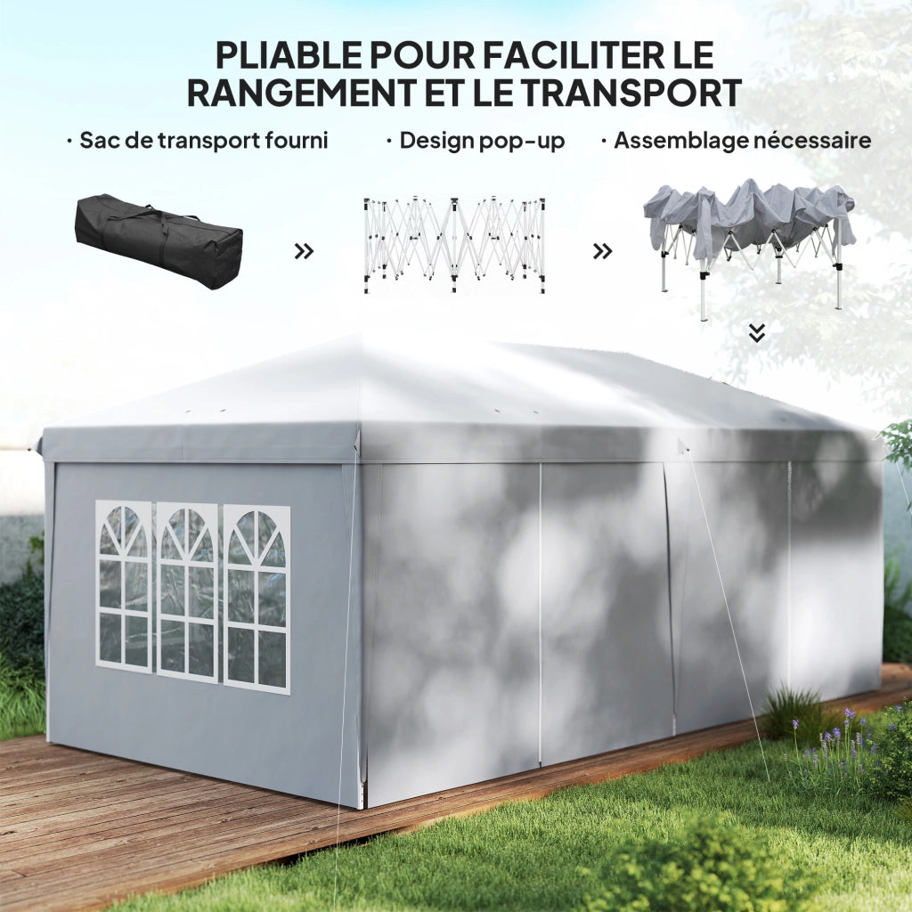 Tonnelle 6x3x2,7 m ¨C zephmum ¨C Grigio chiaro con 4 pareti laterali amovibili e 4 finestre