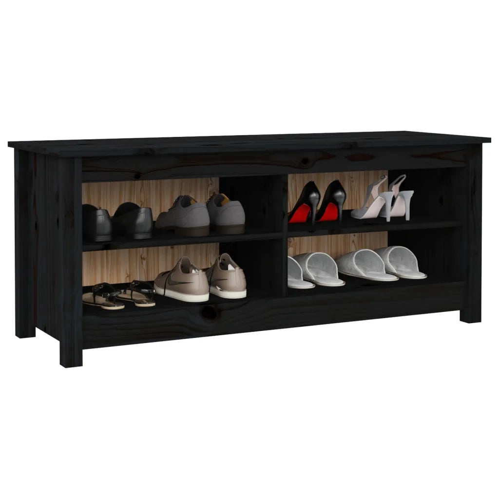 Scarpiera Nera 110x38x45,5 cm in Legno Massello di Pino 813778