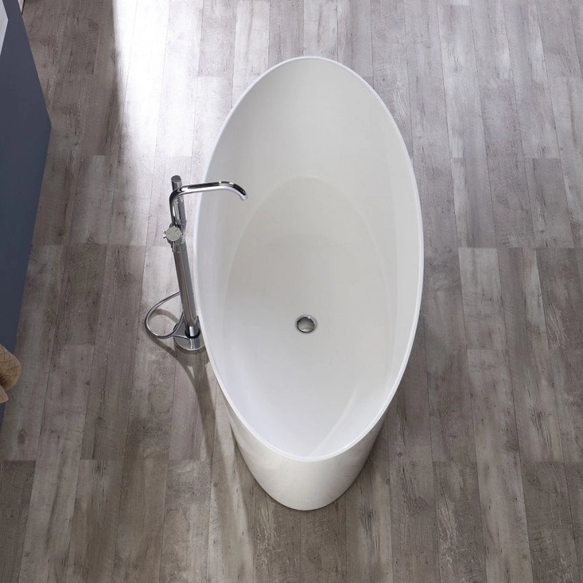 Vasca da bagno moderna freestandig in marmo resina ovoidale bianca 158cm Badok Norena