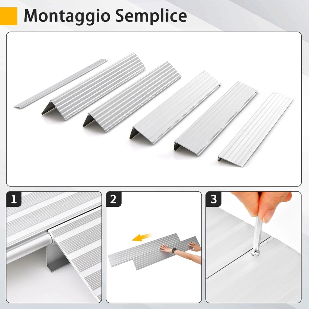 Rampa per Soglia Porta, Rampa d'Accesso in Alluminio con Altezza Regolabile, Superficie Antiscivolo, Portata 317 KG (13 cm)