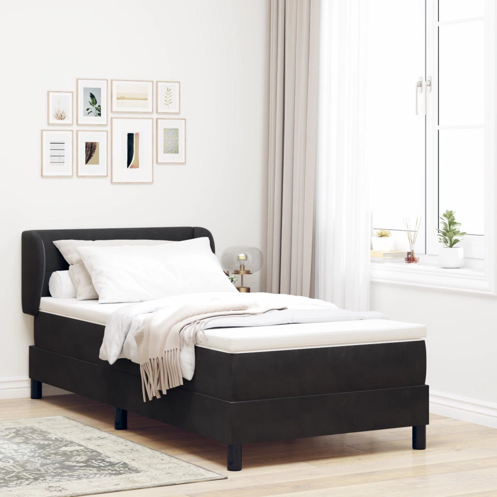 Letto Box Spring con Materasso Nero 100x200 cm in Velluto -