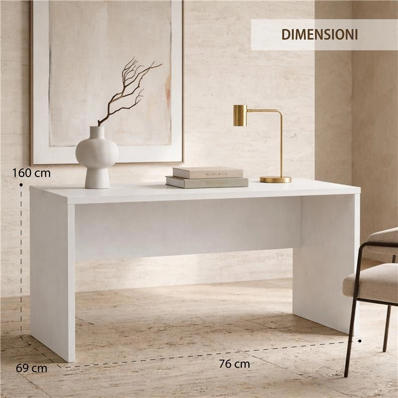 SCRIVANIA RETTANGOLARE MODERNA PER CAMERA DIMENSIONI 76X160X69 CM, COLORE OSSIDO BIANCO