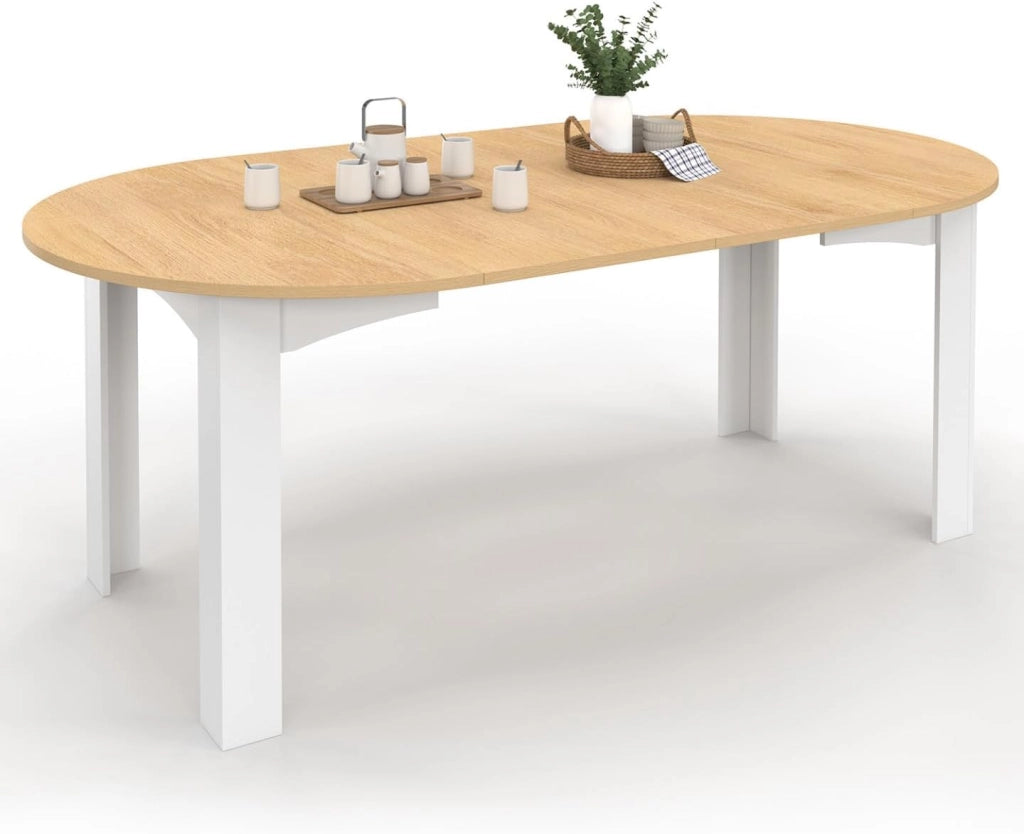 DONA tavolo da pranzo rotondo allungabile 4-10 persone piano finitura faggio bianco 110-200 cm