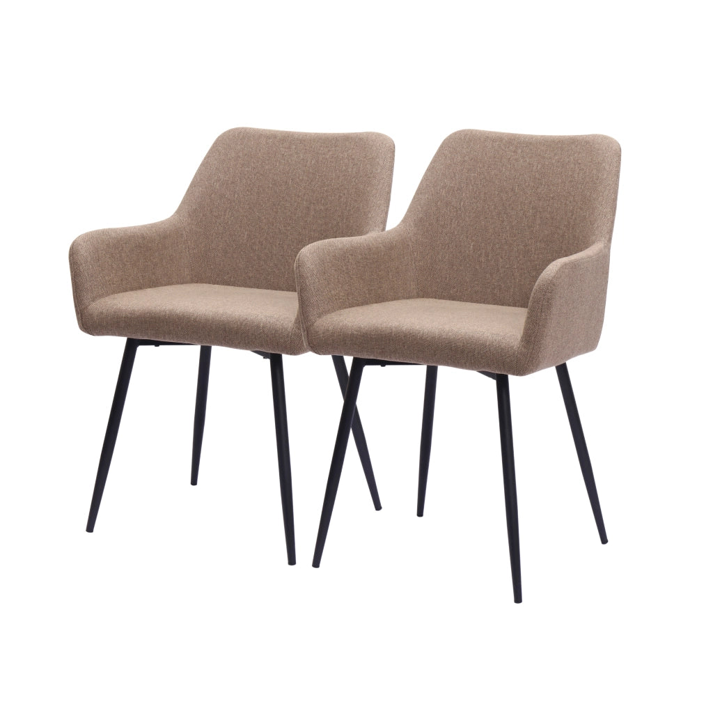 Sedia da Pranzo Set da 2 con Braccioli Alti Seduta Ampia Schienale Ergonomico in Tessuto e Metallo Cachi
