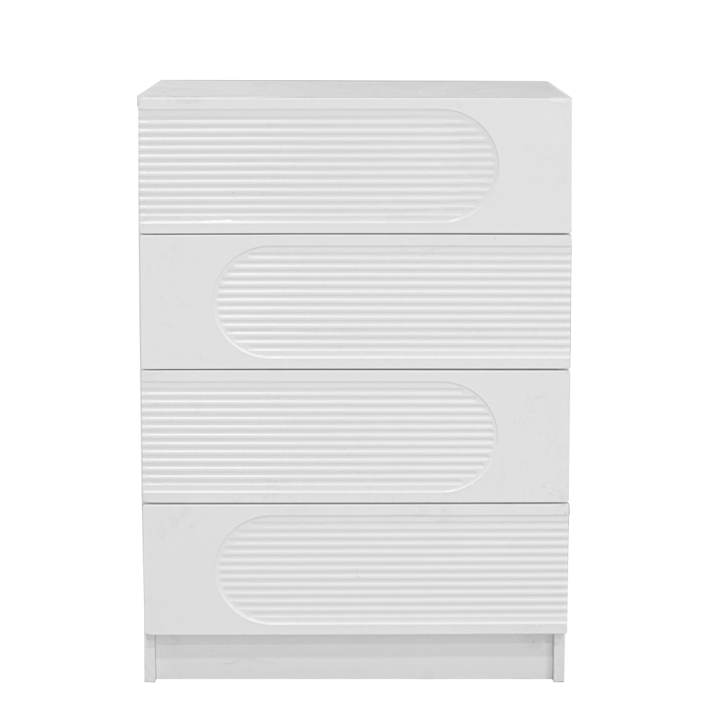 comò moderno a 4 cassetti in MDF e truciolare bianco lucido per ufficio e camera da letto 60 × 38,5 × 85 cm