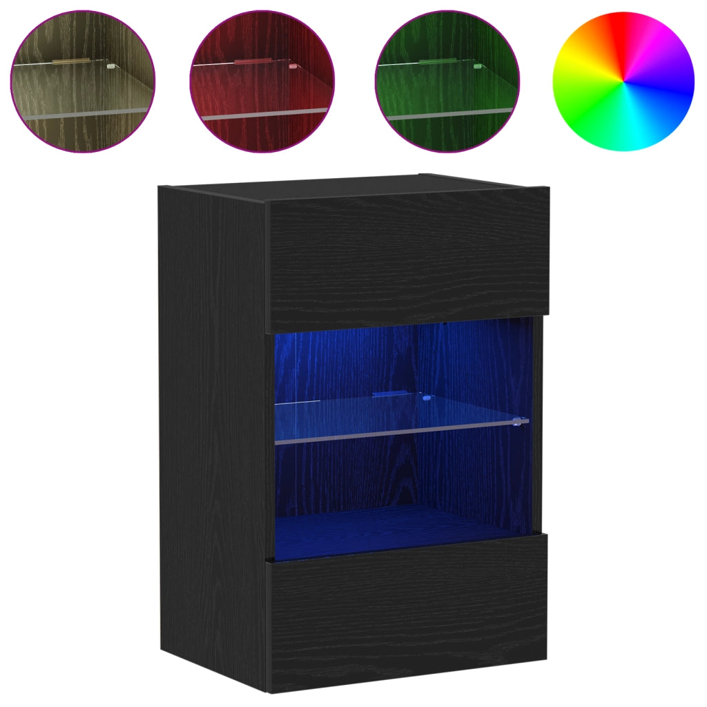 Mobile TV LED  2 pz Nero Rovere 40x30x60,5 cm Legno ingegnerizzato