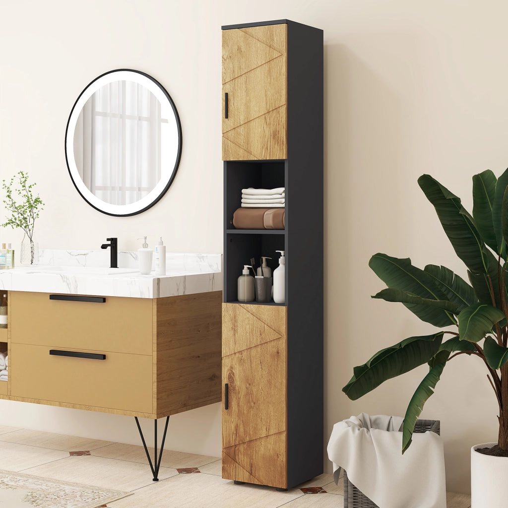 Colonna bagno ¨C zephmum ¨C 2 porte, 2 nicchie, 30x30x183 cm, quercia grigio scuro