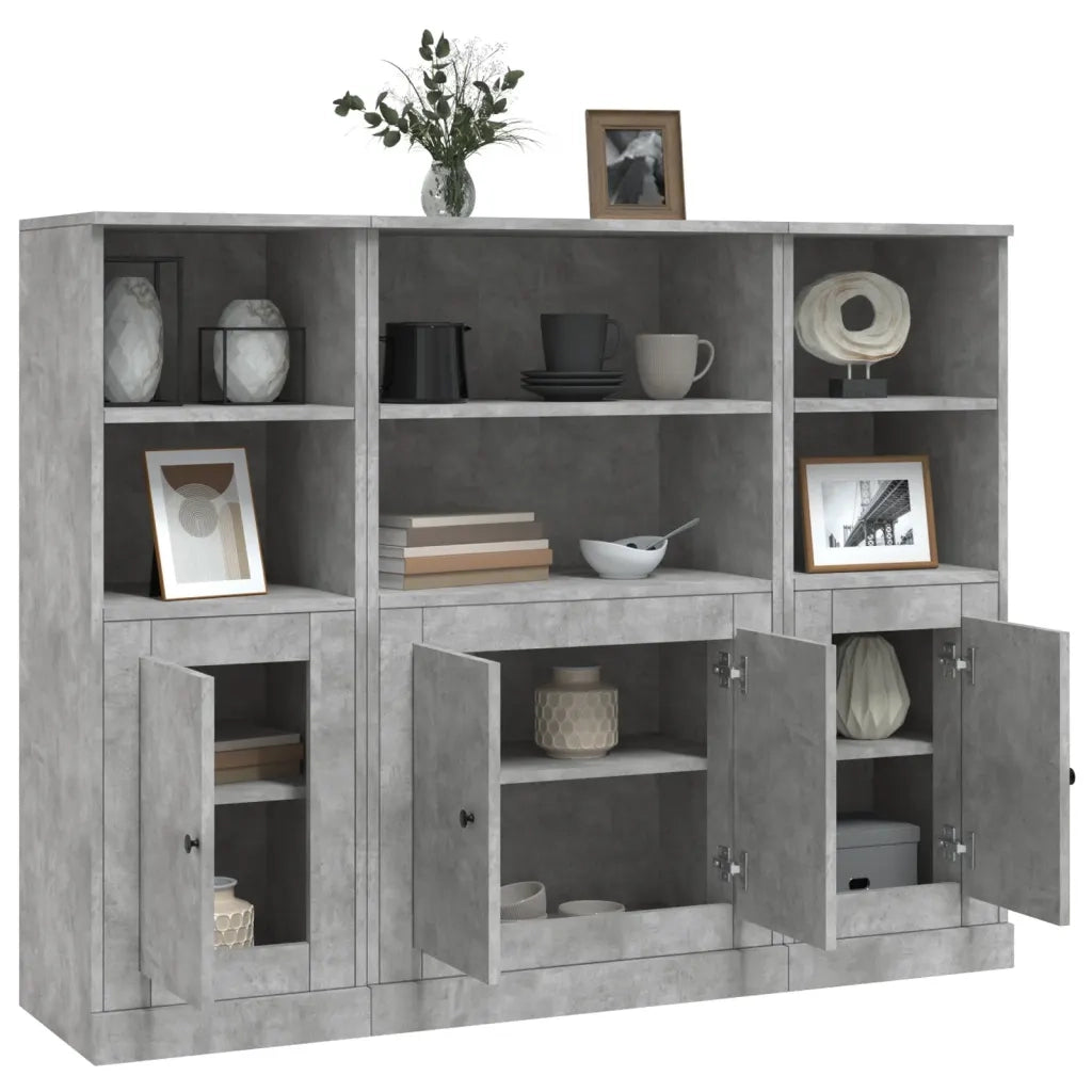 Credenze 3 pz Grigio Cemento in Legno Multistrato 3185307