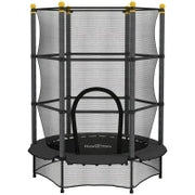 Tappeto Elastico per Bambini con Rete di Sicurezza e Pali Imbottiti Età 3-10 Anni, Ø140 x 190 cm, Nero