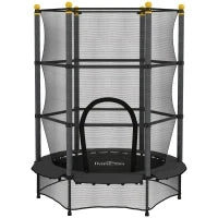 Tappeto Elastico per Bambini con Rete di Sicurezza e Pali Imbottiti Età 3-10 Anni, Ø140 x 190 cm, Nero