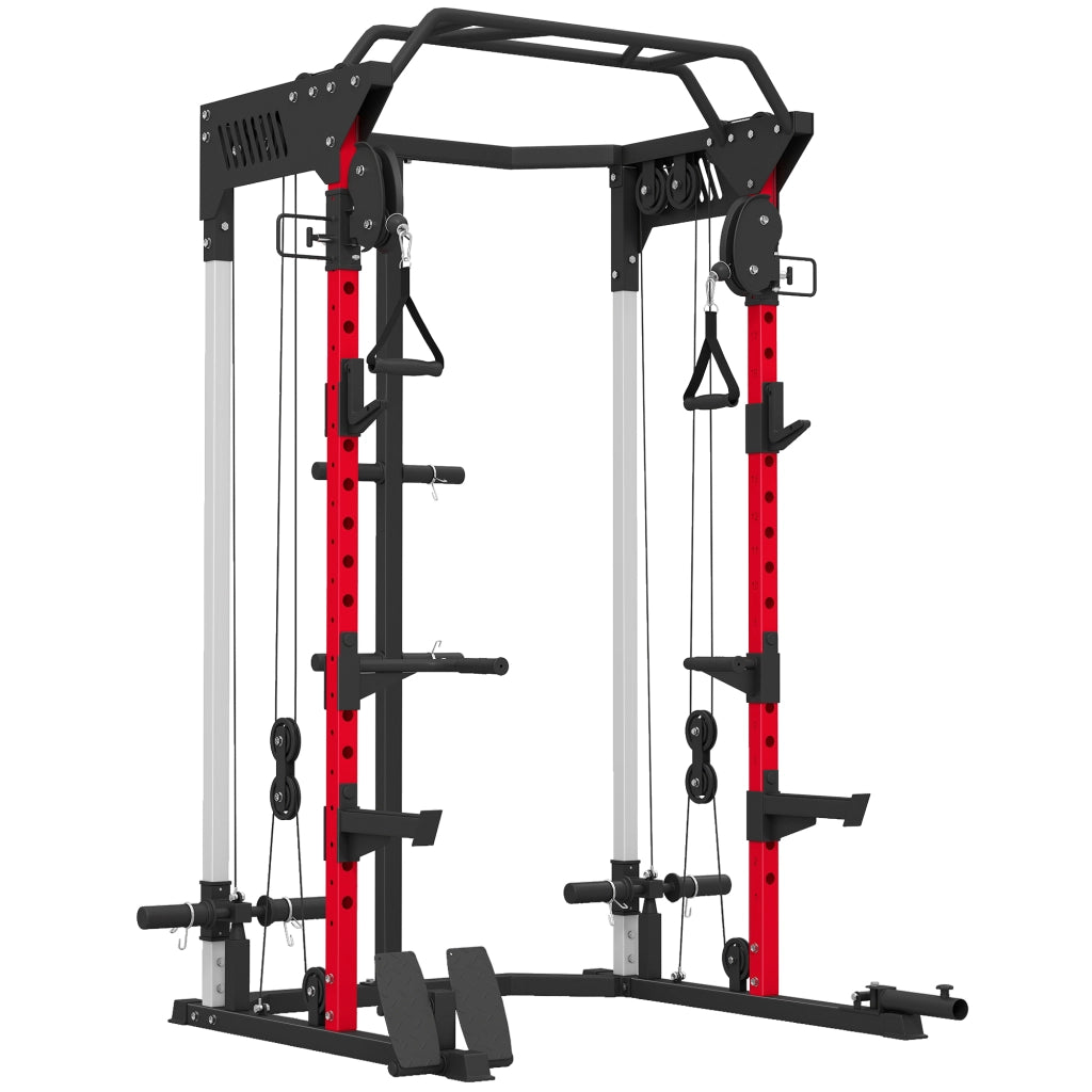 Power Cage Smith Machine, Power Rack mit verstellbarem Kabelzugsystem, multifunktional bis 300kg