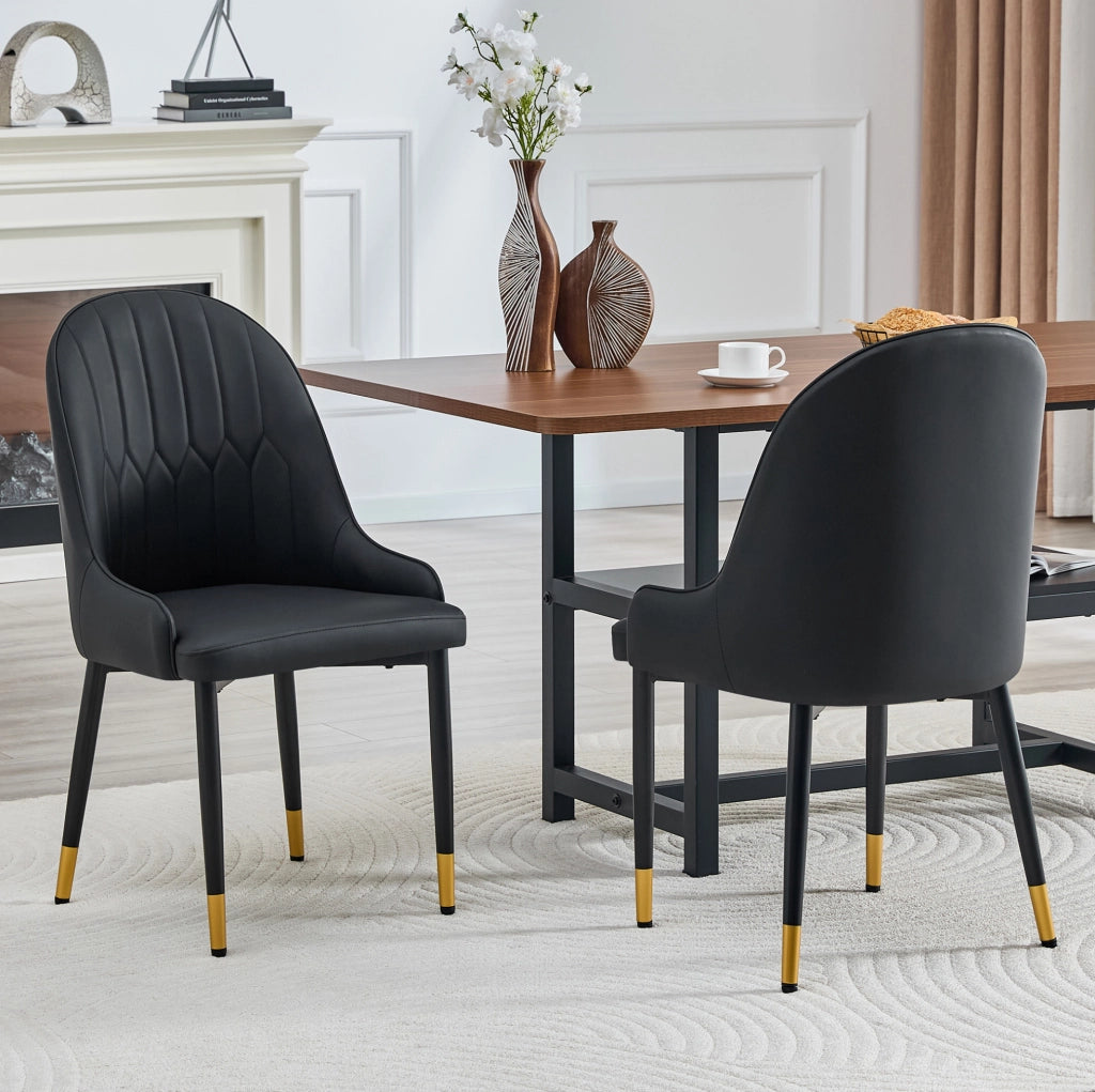 Set di 2 sedie da pranzo con schienale a fulmine in pelle PU nera