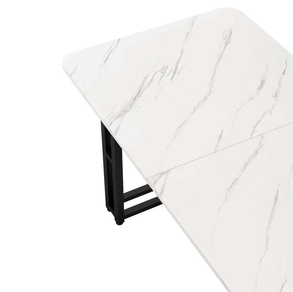 Tavolo da pranzo 120 cm moderno con gambe in metallo; MDF nero e bianco