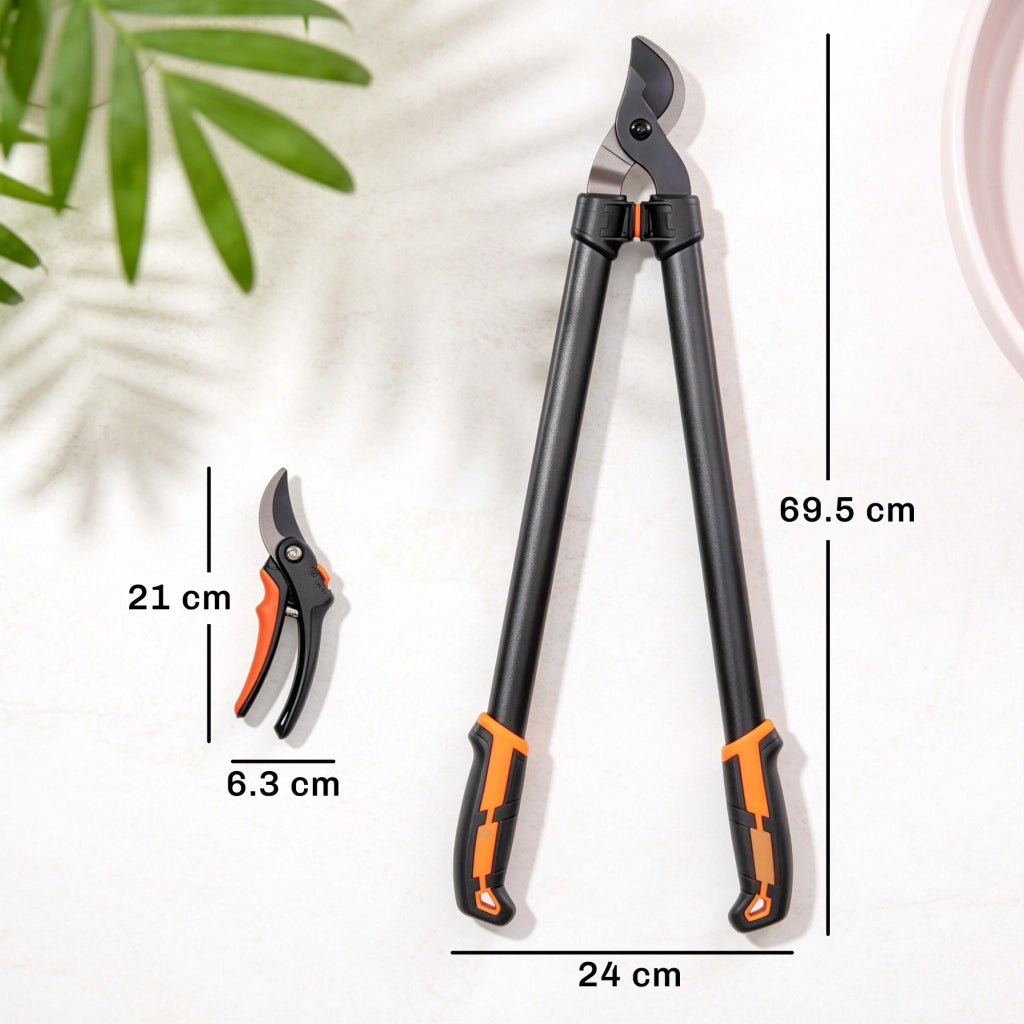 Set da Giardinaggio 2 Pezzi con Troncarami e Cesoie, con Impugnatura Morbida e Blocco di Sicurezza