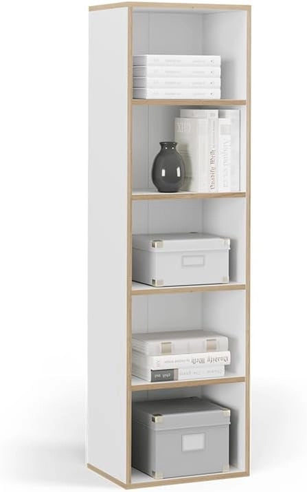 Libreria Tetrix, Bianco, 40 x 140 cm con 5 scomparti, per la conservazione di libri e decorazioni