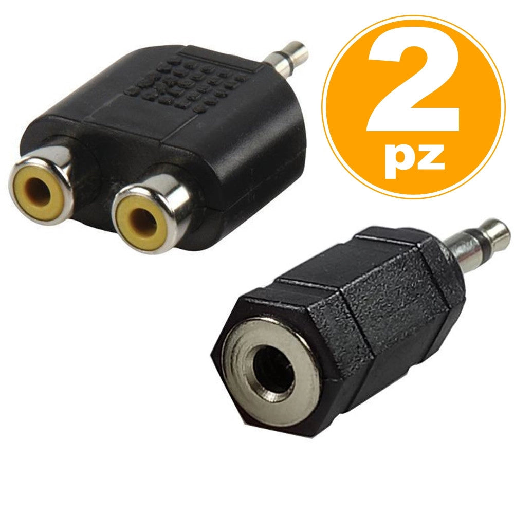 Trade Shop - Adattatore Audio Jack A 2 Jack Femmina Rca + Jack Maschio A Coassiale Femmina -