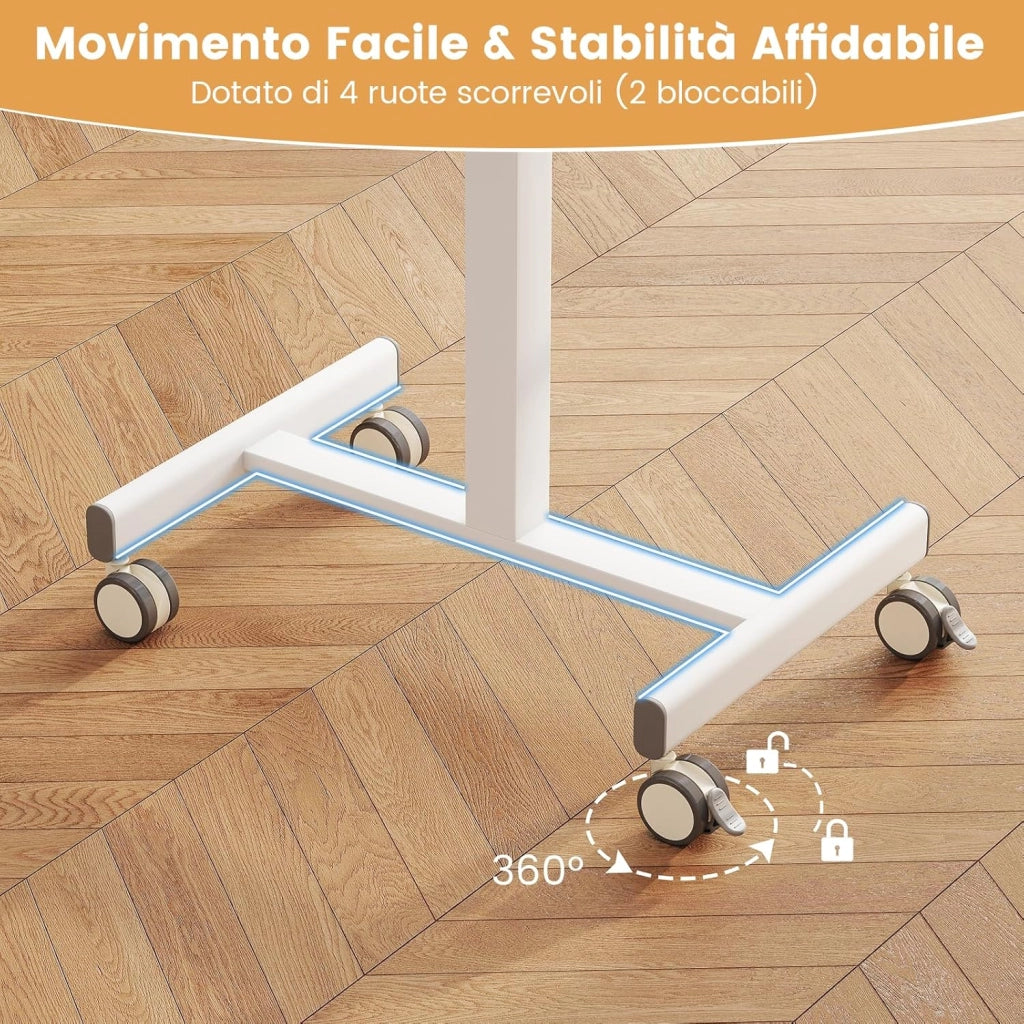 Tavolino da Divano e Letto con Ruote Bloccabili, Tavolino Porta PC Regolabile in Altezza con Pistone a Gas, Ruote Lisce, Base a Forma di H, Ideale per Lavorare e Mangiare