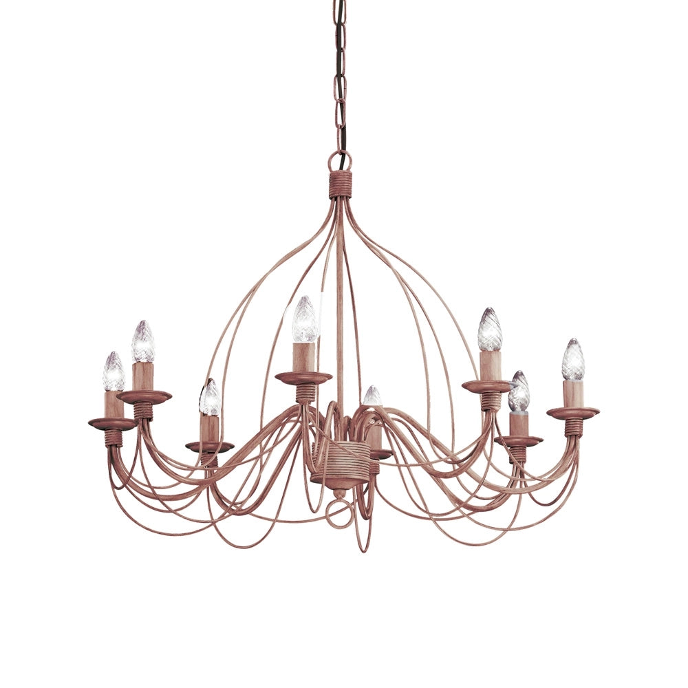 Lampadario Shabby Chic-Provenzale Corte Metallo Corten 8 Luci E14