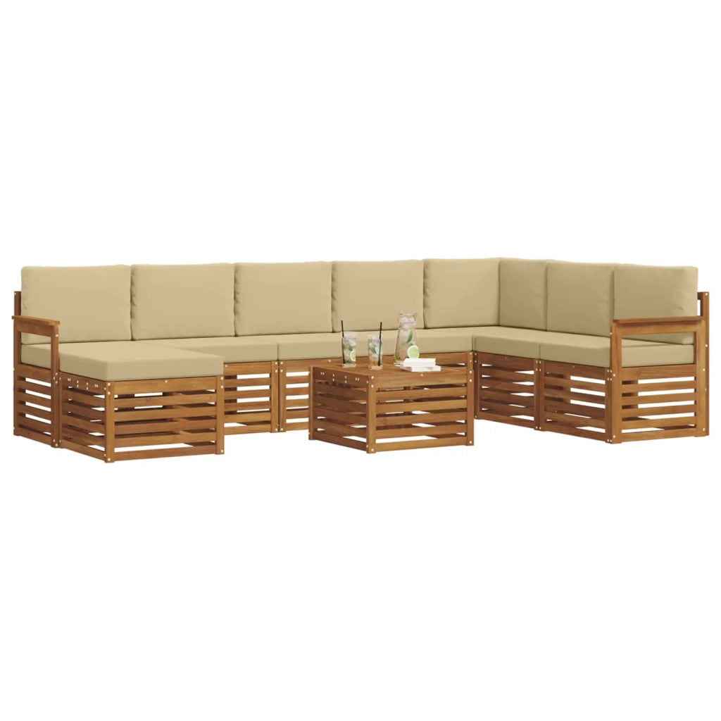 Set di divani da esterno con cuscino 9 pcs Naturale e Beige