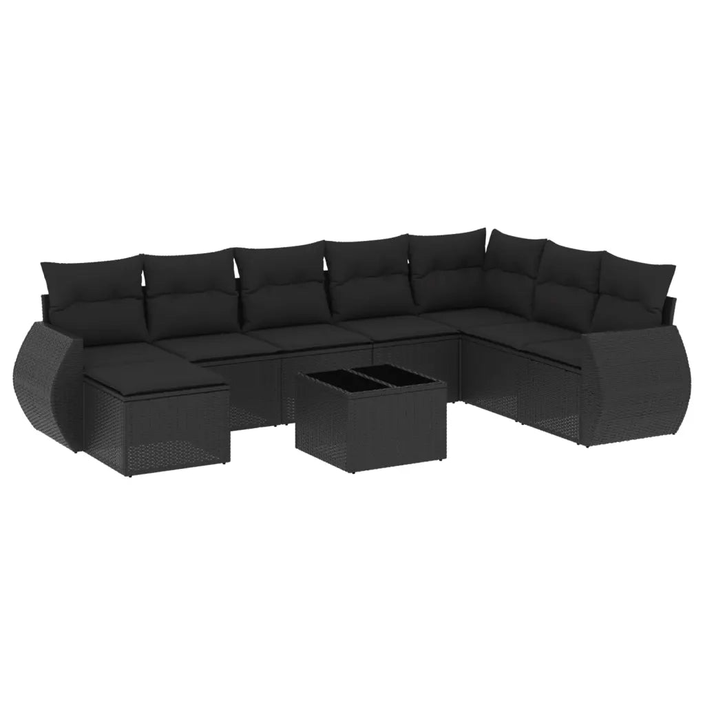 Set Divani da Giardino 9 pz con Cuscini Nero in Polyrattan 3254102