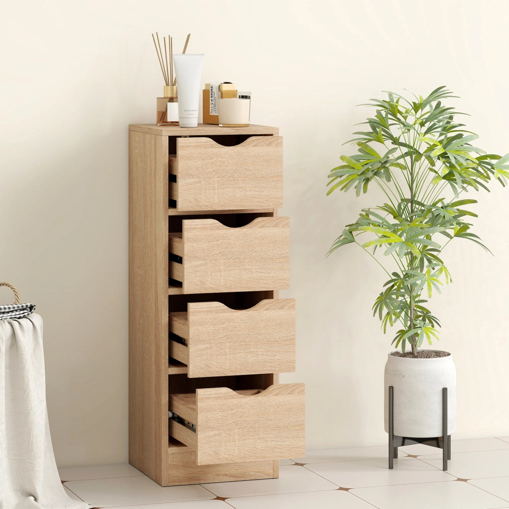 Mobile Bagno Salvaspazio con 4 Cassetti in Stile Nordico 29x29x83 cm in Truciolare Color Legno