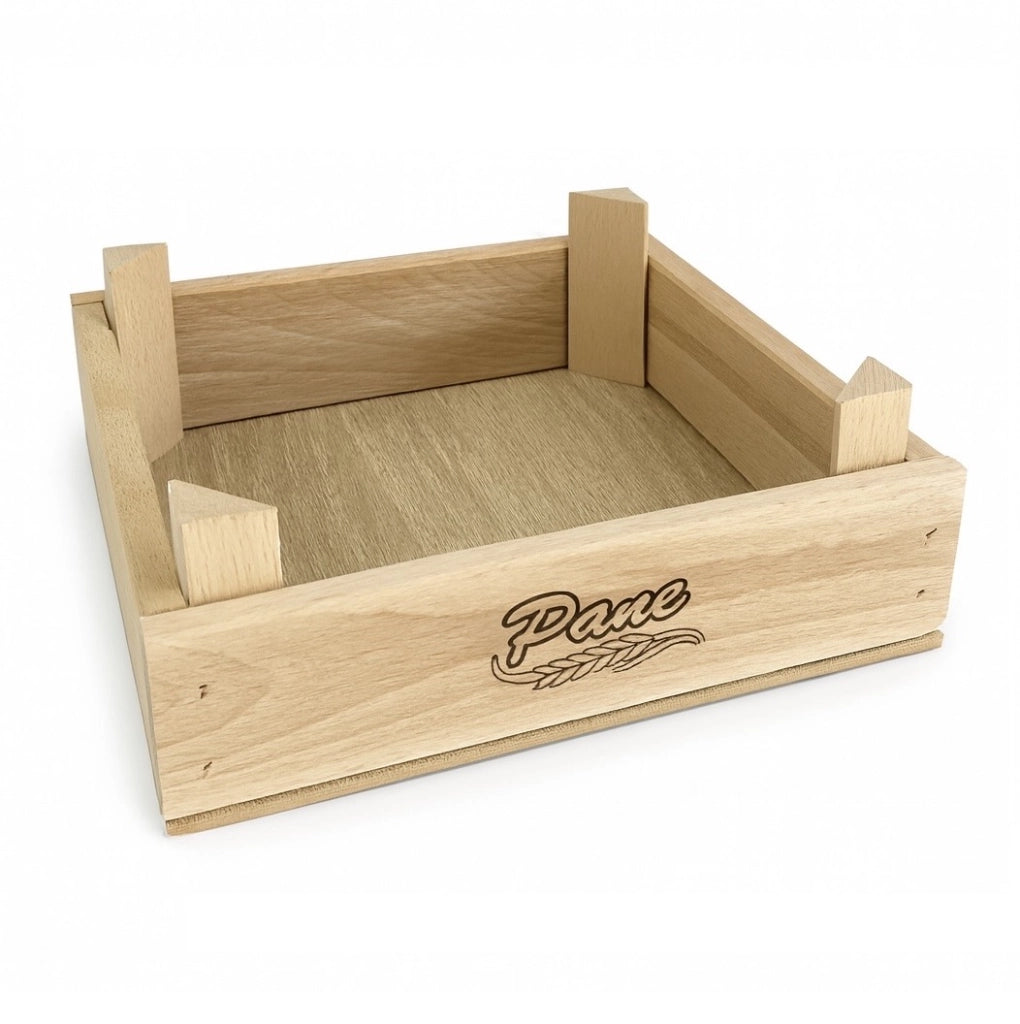 Cassetta Portapane in Legno di Faggio Multiuso 18 x 18 x 6,5 cm