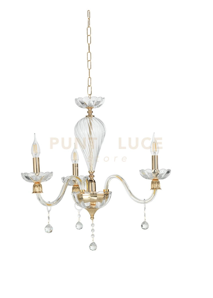 LAMPADARIO ROXANNE 3 LUCI ATTACCO E14 D.65CM ORO E TRASPARENTE