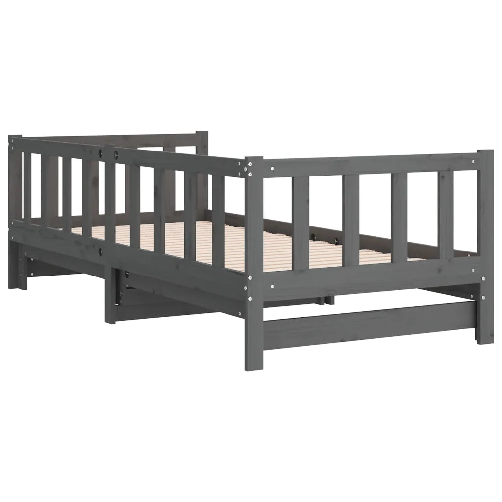 Letto da camera | Dormeuse Estraibile Grigia 2x(90x190) cm Legno Massello di Pino