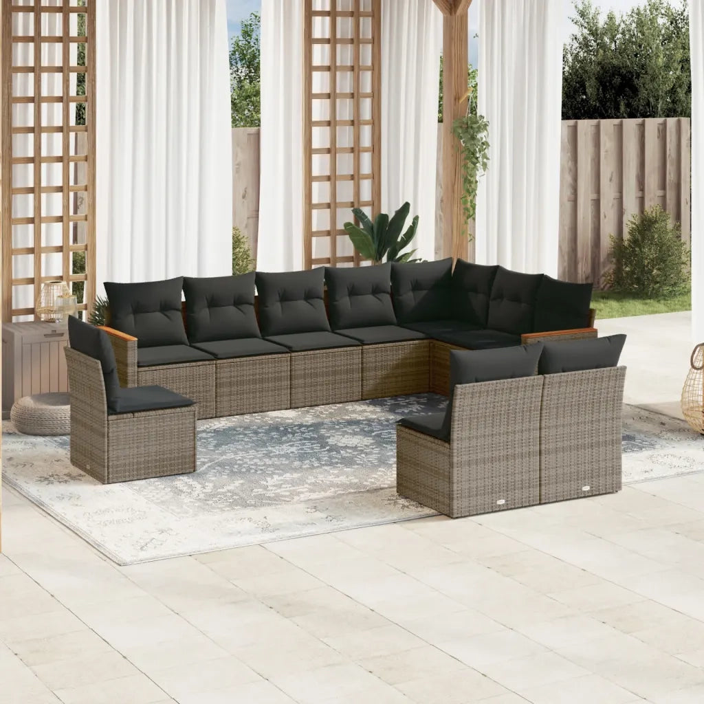 Set Divano da Giardino 10 pz con Cuscini Grigio in Polyrattan 3258476