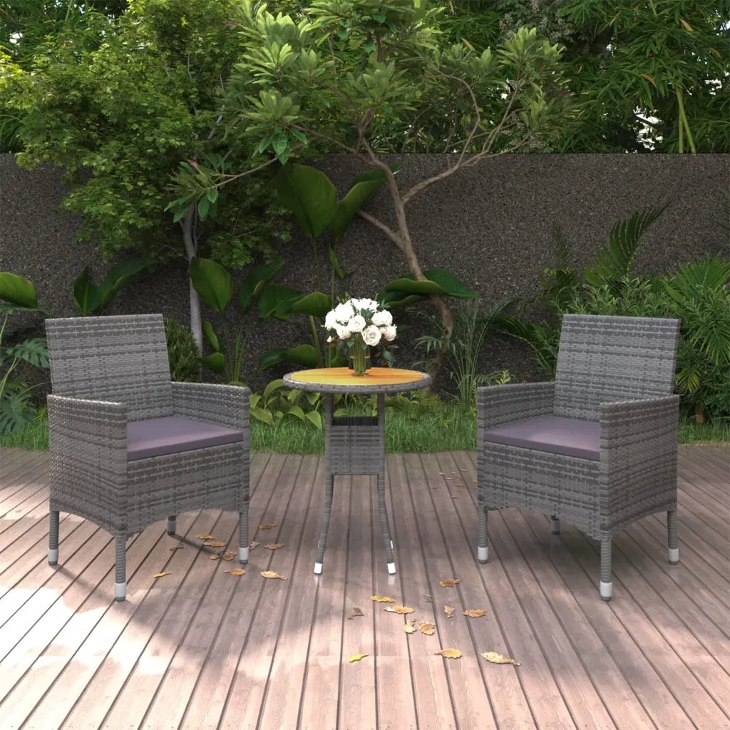 Set da Pranzo per Giardino 3 pz | Set Salotto da Giardino in Polyrattan Grigio