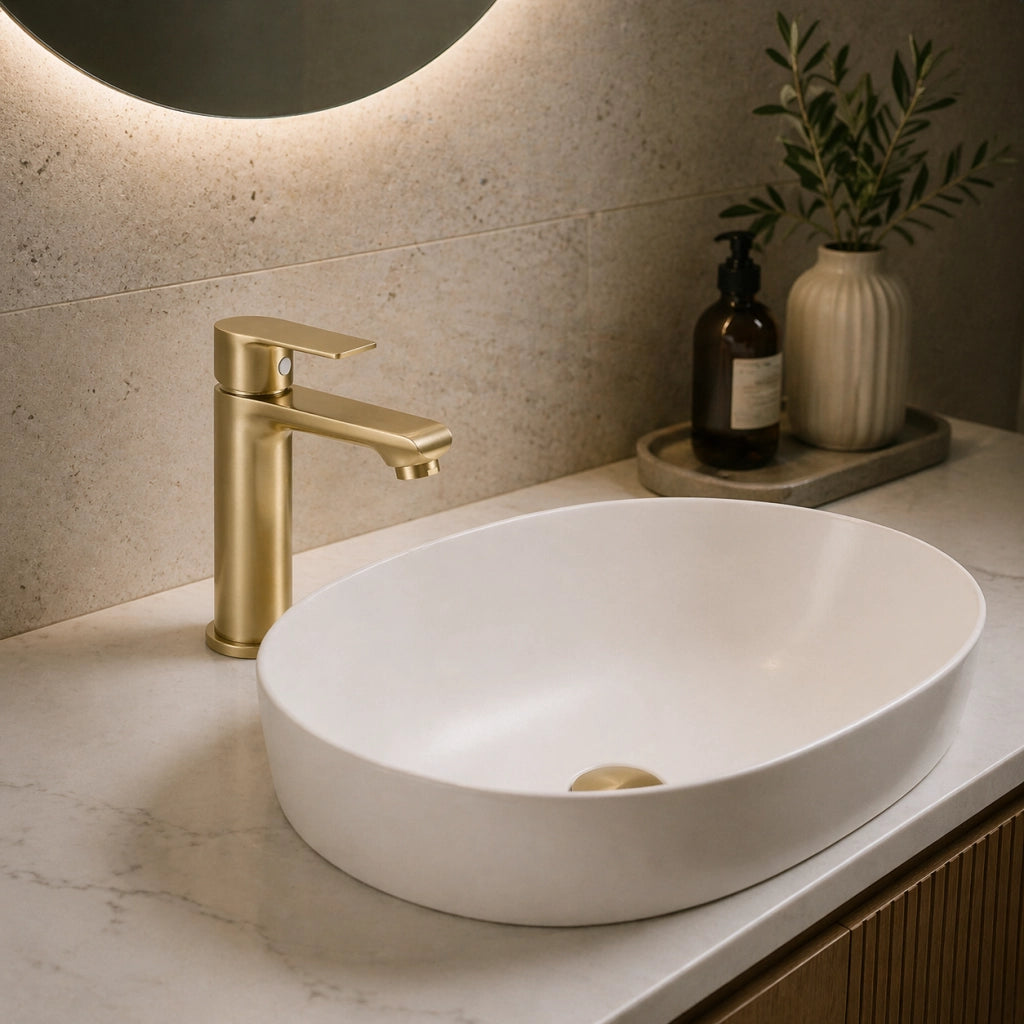 Miscelatore Rubinetto Oro Opaco Casa Bagno Lavabo Monocomando Moderno 94017