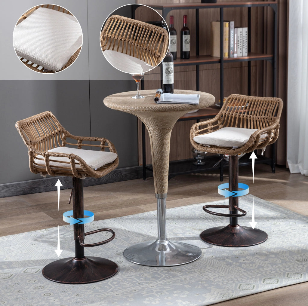 Set di 2 sgabelli da bar girevoli 360° regolabili in altezza; beige; con struttura in metallo e lino