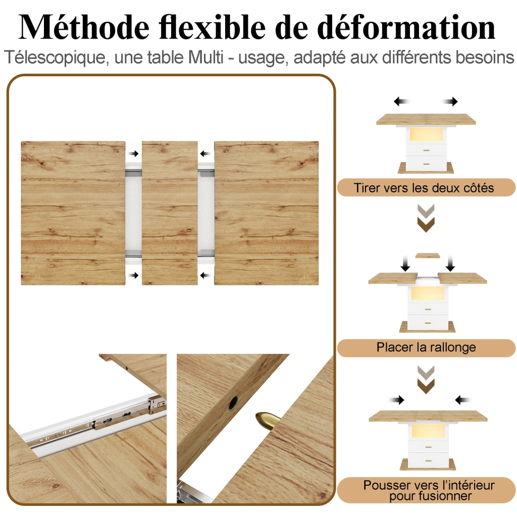 Tavolo allungabile moderno con LED e spazio contenitore in MDF bianco per cucina e sala da pranzo 110 × 80 × 75 cm
