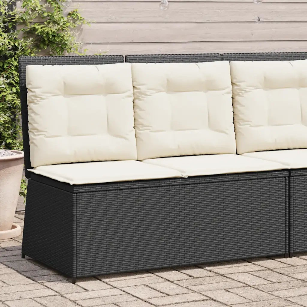 Panca Reclinabile da Giardino con Cuscini-Sgabello-Sedia da esterno Nera in Polyrattan 990542
