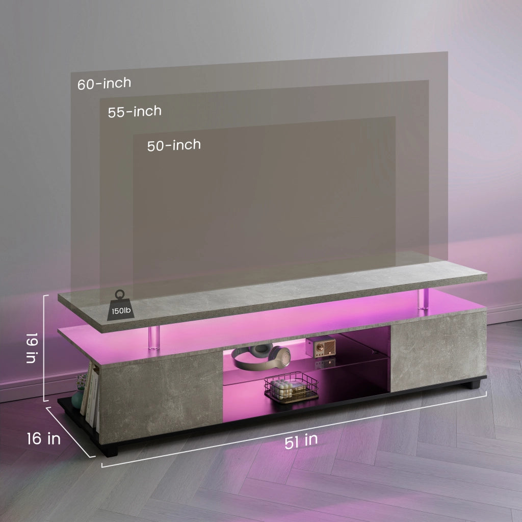 Mobile porta TV con striscia LED multicolore in legno ingegnerizzato grigio e nero